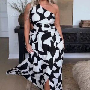Abercrombie & Fitch One Shoulder Black and Taupe Cut Out Dress Size XXL Tall